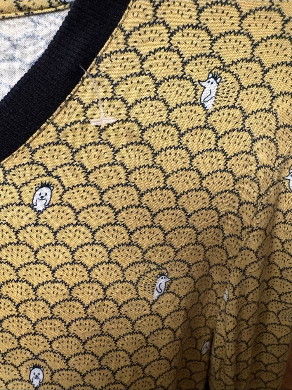 Fossil Yellow Scallop-Print Long Sleeve Top with Black Trim - Picture 1 of 5